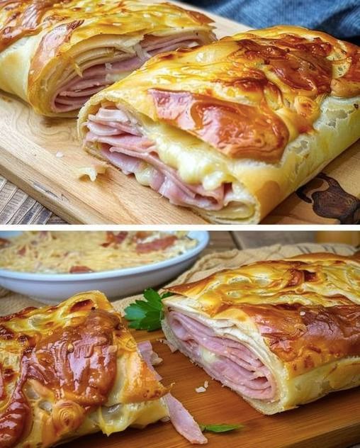 Strudel z ciasta francuskiego z szynką i serem w 10 minut