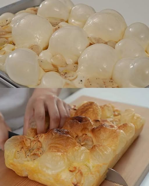 Łatwy chleb czosnkowy Focaccia bez wyrabiania ciasta
