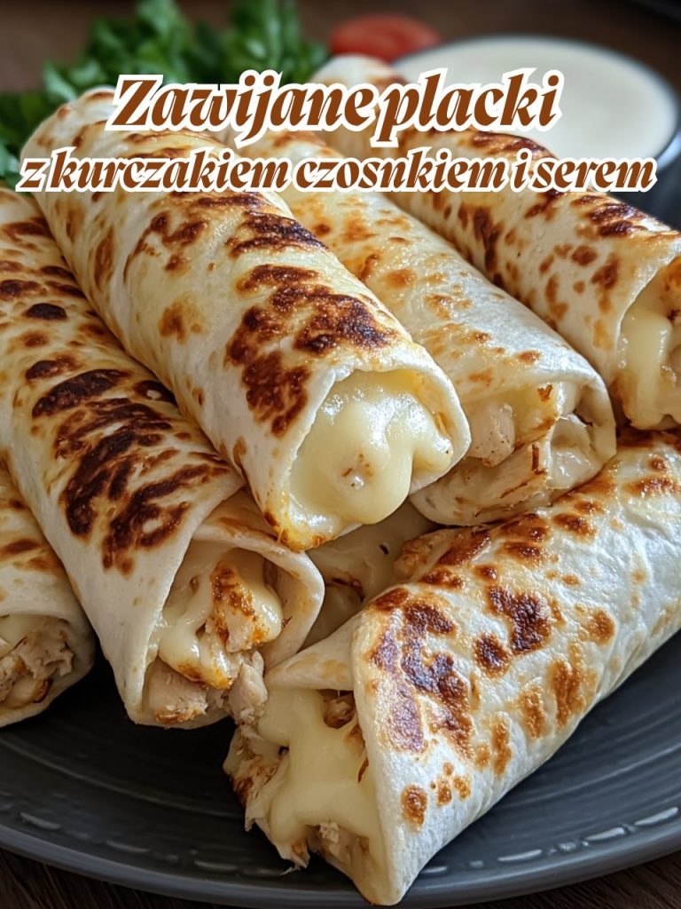 Zawijane placki z kurczakiem czosnkiem i serem