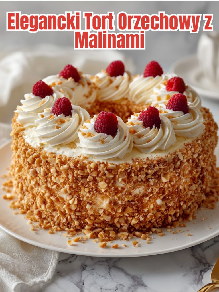 Elegancki Tort Orzechowy z Malinami
