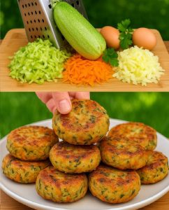 Kotlety z cukinii i ziemniaków z mozzarellą Składnik: 2 cukinie Sól 2 ziemniaki 1 cebula 1 marchewka …….