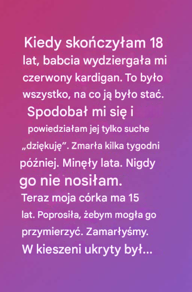 Czerwony kardigan – ukryte przesłanie miłości przekazywane przez pokolenia